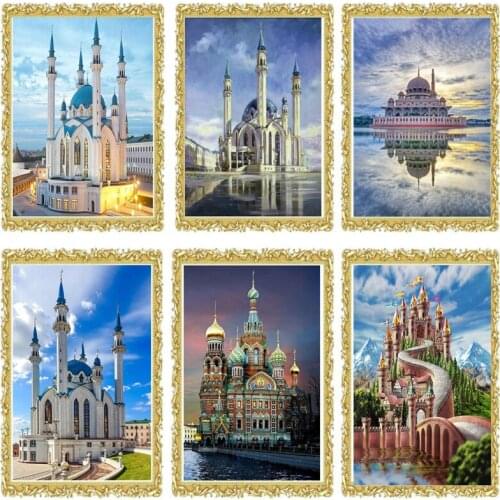 2020 new Mosque Diamond Embroidery Wall Decor,5D Diamond Mosaic Scenic Needlework,Picture of Rhinestones Diamond Painting fc151