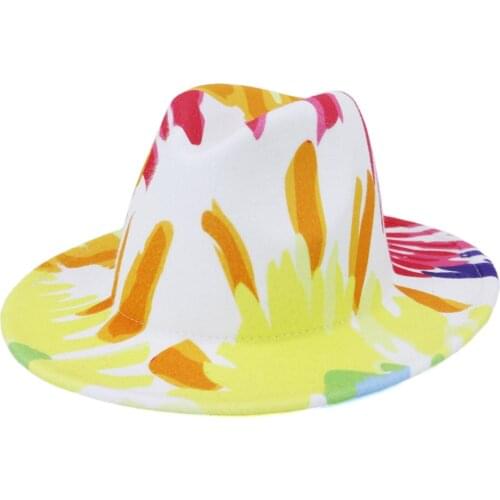 New Arrivel Wholesale Stylish Graffiti Jazz Panama Woolen Felt Hat with Wide Brim Fashionable Vintage Hat and Caps