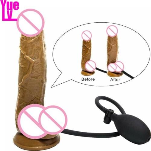 YUELV Huge Inflatable Realistic Dildo With Suction Cup Masturbation Vagina Dilator Expandable Aritifical Penis Sex Toy For Women