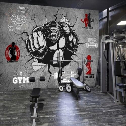 Personality Creative Wallpapers Industrial Decor Fitness Bodybuilding Gorilla Breaking The Wall Gym Background Wall Paper Mural