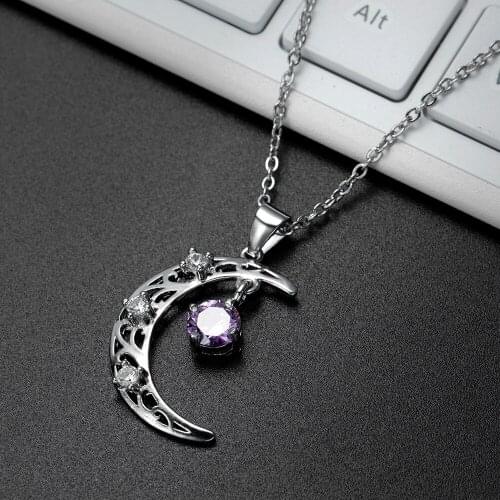 New pattern Fashion Pendant Necklace Women Violet Zircon Necklaces Jewelry bridesmaid Gifts moon necklace wholesale