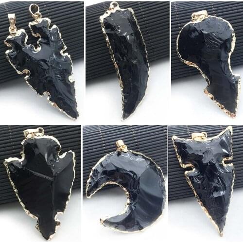 38-60mm Natural Obsidian Pendants Natural Semi-precious Original Stone Arrow Shape Pendant 6 Shape For Your Chioce Wholesale