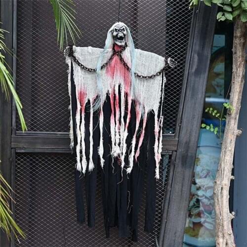 Halloween Props Iron Chain Hanging Ghost Decoration Haunted House Bar Ornaments Electric Light Emitting Sound Toy Halloween Toys