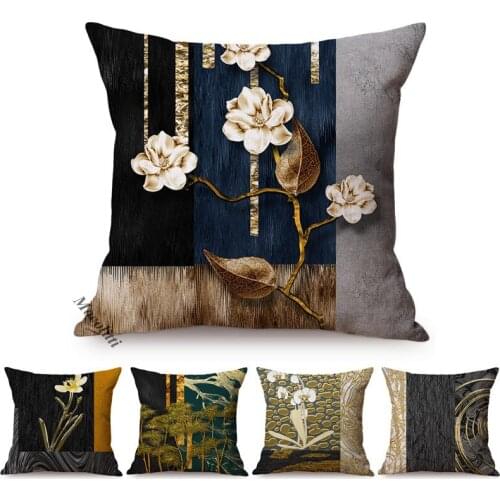 Nordic Luxury Home Decoration Pillow Case Gilding Metallic Floral Bouquet Branch Modern Art Sofa Chair Car Seat Cushions Cover