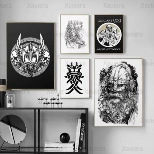 Norse Mythology Classic Dark Warrior Soldier Canvas Painting Black White Modern Posters Prints Wall Art Picture Home Decoration