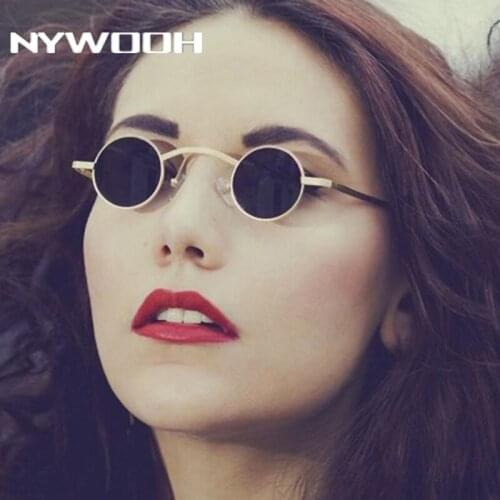 NYWOOH Small Round Sunglasses Women Men Polarized Sun Glasses Driving Vintage Metal Steampunk Eyeglasses UV400