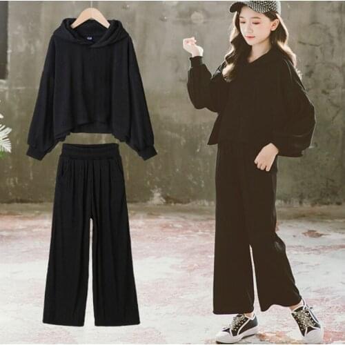 Girls Sport Clothes Suits Hooded Jackets Clothing For Girls Coat + Wide Leg Pants 2 PCS Sets Childrens Outfits 4 6 8 10 12 14 Y