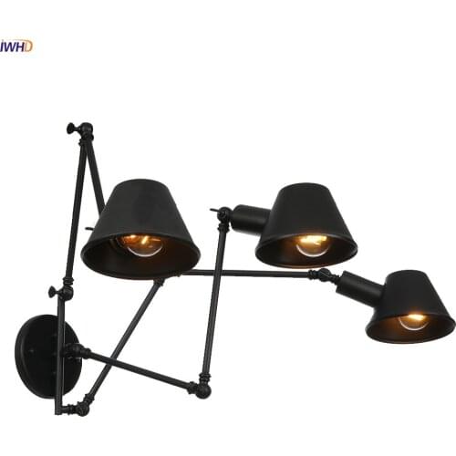 IWHD 3 Heads Swing Long Arm LED Wall Light bedroom Stair Beside Loft Style Industrial Vintage Wall Lamp Sconce Edison Luminaire