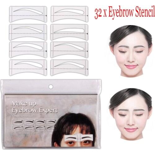 32 Pcs/Set Eyebrow Template Stickers Makeup Eyebrow Stencils Drawing Card Easy to use