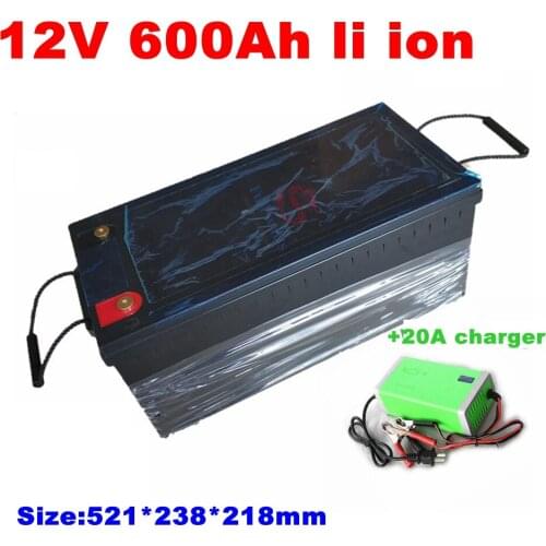 Waterproof 12V 600AH lithium ion battery 100A BMS li ion batetry for EPS UPS RV Solar energy storage golf cart + 20A Charger