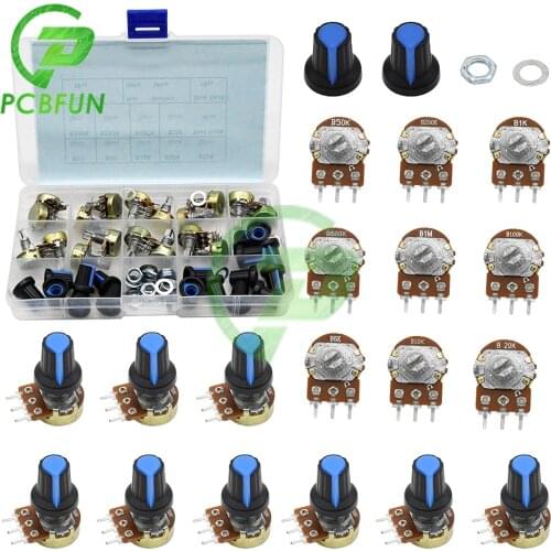WH148 148 Potentiometer Kit B1K 2K 5K 10K 20K 50K 100K 250k 500K 1M ohm Linear Rotary Potentiometer Resistor Set 3pin With Knobs