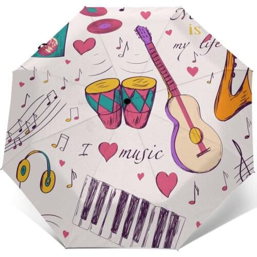 Sunny Umbrella Music Instruments Pattern Automatic folding portable men women umbrella Sunscreen rain Windproof beach parasol