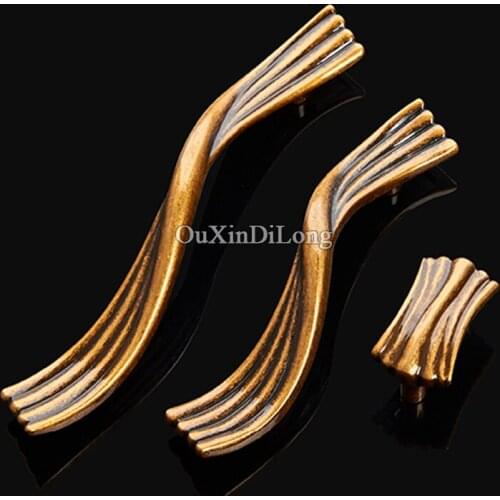 10PCS European Pure Brass Kitchen Door Furniture Handle Cupboard Drawer Wardrobe Wine Cabinet Pulls Handles & Knobs