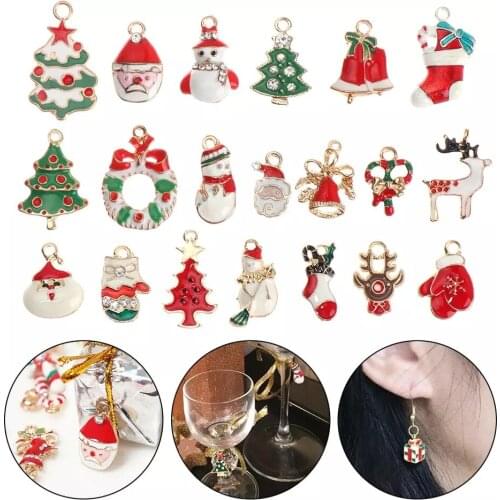 100Pcs/Set Mixed Christmas Charms Pendants Enamel Ornaments Beads for Bracelets Earrings Metal Craft Decoration Tree Hanging DIY