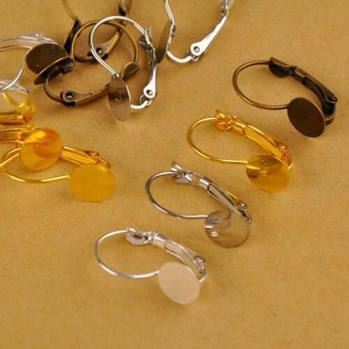 1000piece 8mm 10mm Flat Glue Pad Antique Bronze Sliver Gold Plated French Leverback Earring Hooks Earrings Findings Earwires