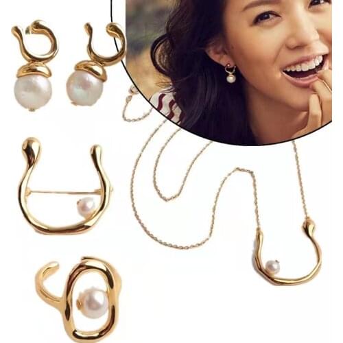 2021 Amybaby Luxury Fashion Natural Freshwater Pearls Womens Necklace Stud Earring Brooch Ring Jewelry For Party