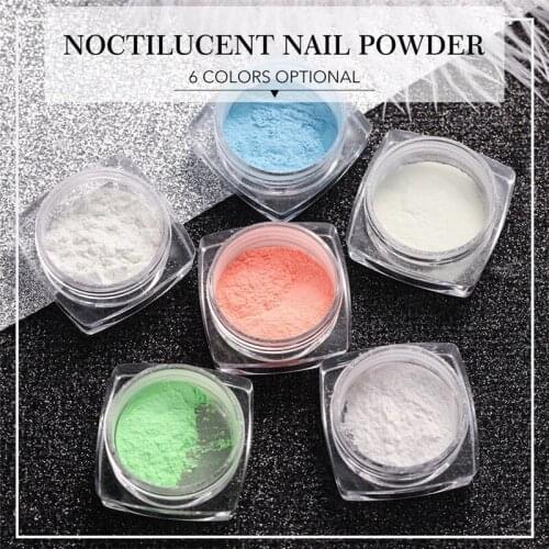 6 Colors Ultrafine Fluorescent Nail Powder Neon Phosphor Colorful Nail Art Glitter Pigment 3D Glow Luminous Dust Decorations