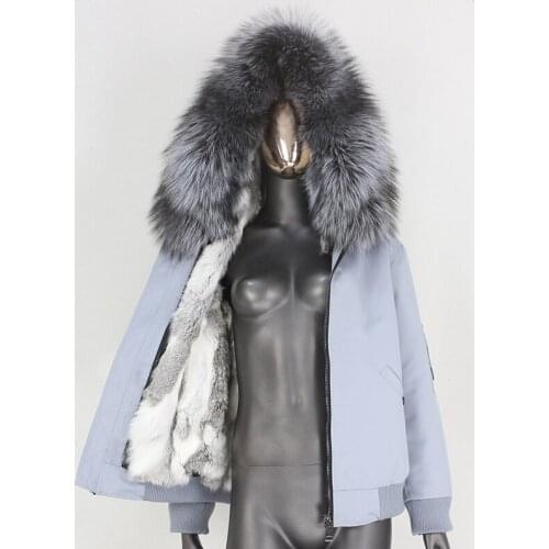 BLUENESSFAIR 2020 Waterproof Bomber Parka Winter Jacket Women Real Rabbit Fur Coat Natural Fox Raccoon Fur Collar Hood Outerwear