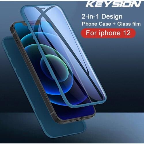 KEYSION Full Cover Phone Case for iPhone 12 Pro Max 2 in 1 Ultra-thin Tempered Glass Screen Protector Back Cover for iPhone 12