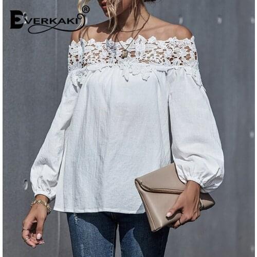Everkaki Lace Off Shoulder Top Women T-shirts Boho Summer Beach Vacation Plus Size Tees Sexy Party T-shirt Chic Tops Female 2021