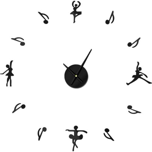 DIY Ballet Dancers Music Notes Giant Wall Clock Modern Design Ballerinas Home Decor Wall Watch Ballet Music Lovers Gift