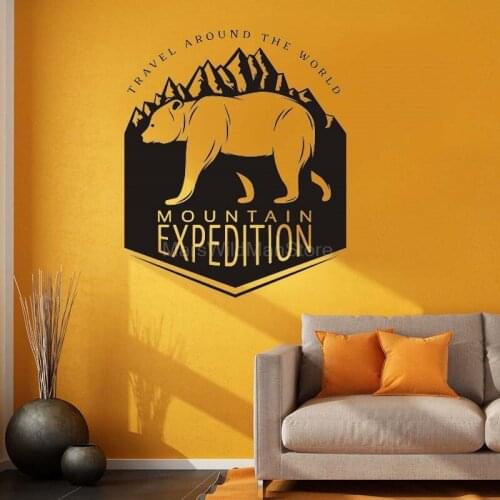 Mountain Expedition Decor Bear Camping Wild Life Outdoor Adventure Vinyl Wall Decal Living Room Sticker Art