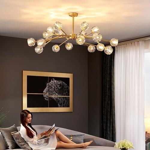 Postmodern crystal chandelier all copper light luxury simple living room lamp dining room bedroom household personalized lamps