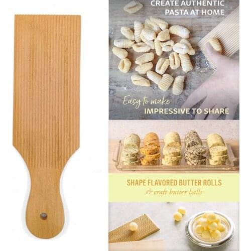 Pasta Board Italian Gnocchi Pasta Plate Spiral Noodle Tool Stripe Pattern Mold Wooden Butter Table Homemade Non-stick Butter
