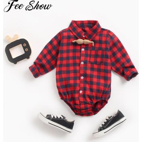 Gentleman Infant Baby Boy Casual Shirt Casual Plaid Romper Newborn Party Clothes Baby Long Sleeve Body Jumpsuit Baby Rompers