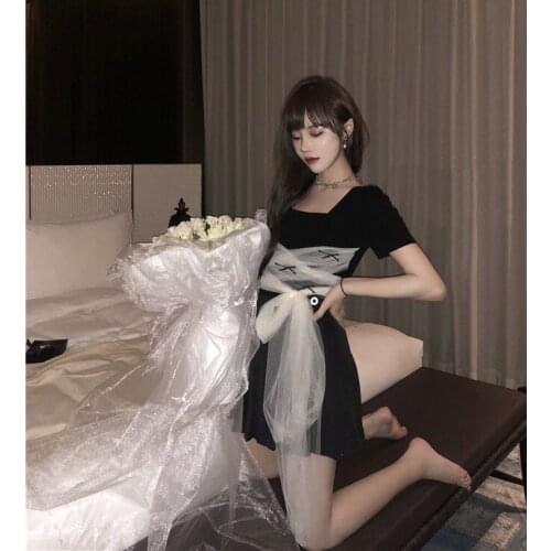 Summer New 2021SS Women Mesh Patchwork Black T-Shirt Tee Ladies Fashion Casual Tops Ddxgz2 4.26