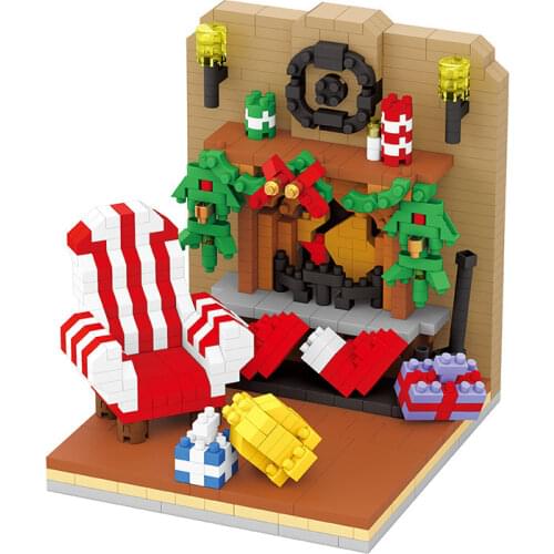 Mini Building Blocks Christmas Indoor Scene Model Building Blocks DIY Diamond Particle Assembled Toys Childrens Christmas Gifts