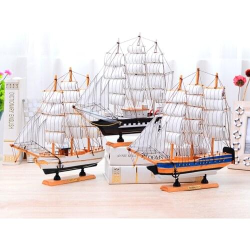 Sailing Boat Decoration Model Solid Wood Handmade Mediterranean Simulation Wooden Boat Finished Large Figurine Miniature 33cm