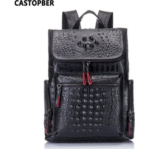 Crocodile Genuine Leather Top Mens Backpack with Laptop 13'3" Compartment Women Leather Travel Daypacks for Work Man Designers