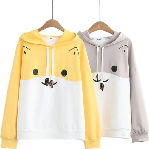 2021 New Thin Hoodies Spring Sweet Cute Cartoon Print Girl Patchwork Hooded Sweatshirt Student Loose Long Sleeved Top 2112635