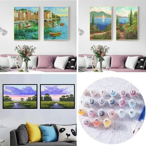Landscape Oil Painting DIY Digital Painting Frameless Canvas Set Adult Hand Painted Home Wall Decoration Mural Craft Gift
