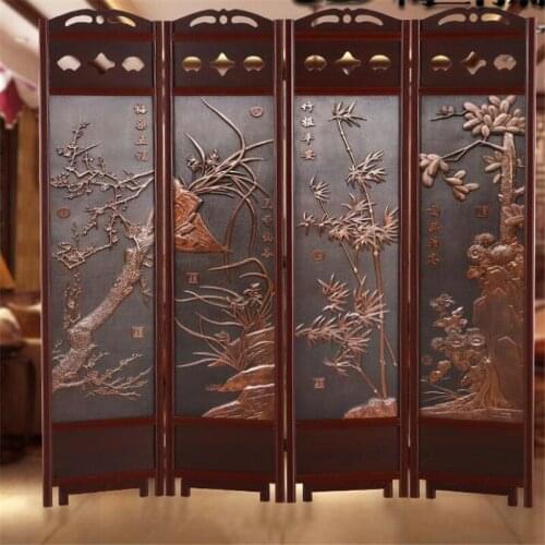 Custom wallpaper 3d bronze carved plum orchid bamboo chrysanthemum four-bar screen exquisite decorative painting hotel screen