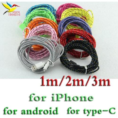 Durable USB Data round braided Charger Cable Cord cakbe 1M 2M 3M 8pin For iPhone 8 7 6 5 i8 micro 5pin for huawei samsung 100pcs
