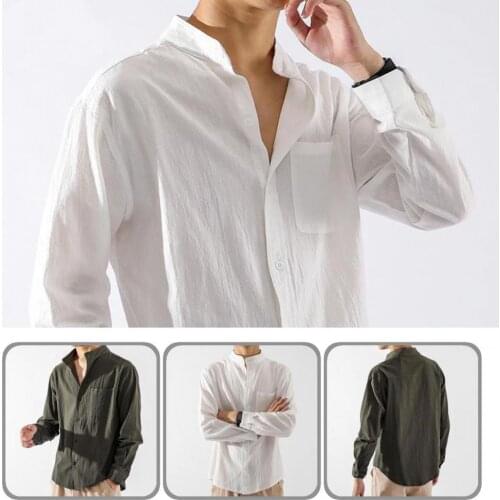 Men Trendy Solid Color Single-breasted Shirt Shirt Men Shirt Pocket for Office