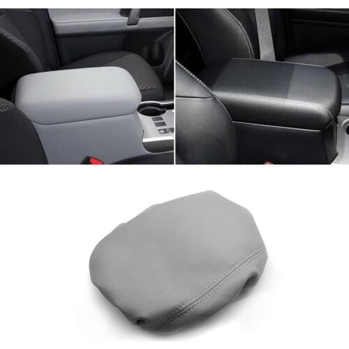 Gray Center Armrest Leather Cover For Toyota 4Runner 2010 - 2016 2017 2018 Central Armrest Box Skin Cover Trim Elastic Bnad Type
