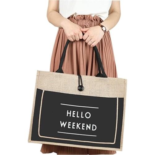 Brand Designer Linen Cotton Women Tote Handbags Female Large Capacity Daily Use Shopping Bag Shoulder Bag Jute Weekend Handbag