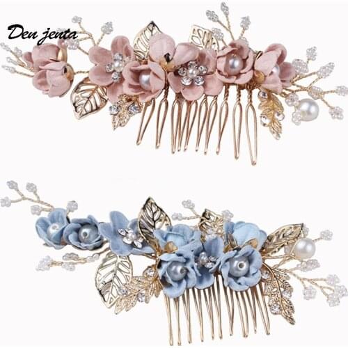 Bridal headdress Cloth Flower Hair Combs Wedding Hair Accessories Rhinestone Pearl Hair Clip Tiara Hair jewelry