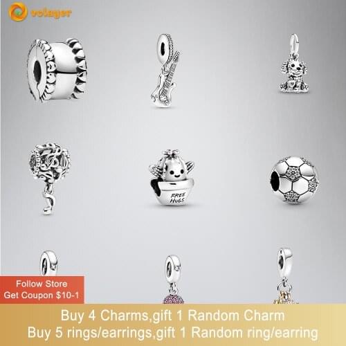 Volayer 925 Sterling Silver Beads Leaves Guitar Dog Openwork Music Hugs Football Shoe Charms Fit Original Pandora Bracelets