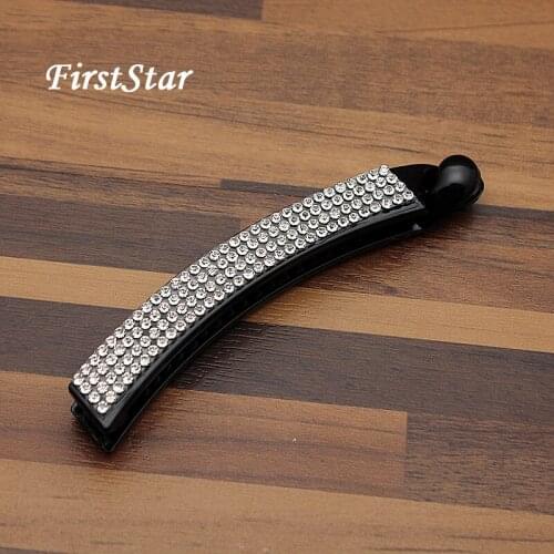 FirstStar Fashion Black Plastic Rhinestone Banana Hair Clip Clear Crystal Hair Claw Grab Hairpin For Women Girls Accessories