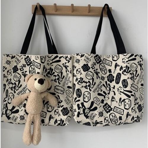 2020 New Women Canvas Shoulder Bags Large Capacity Animals Bear Cartoon Printing Handbags Tote Ins Students Cloth Shopping Bags