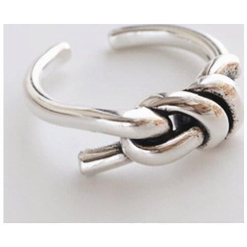 Sole Memory Bow Retro Rope Knot Thai Silver 925 Sterling Silver Female Resizable Opening Rings SRI585