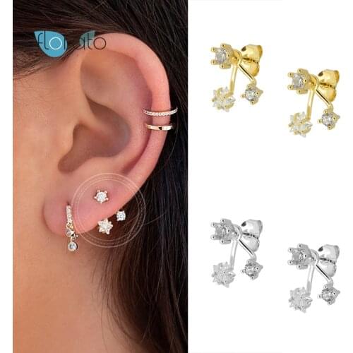 925 Sterling Silver Prevent Allergy Stud Earrings for Women CZ Crystal Geometric Round Star Zircon Earrings Girls Jewelry Gift
