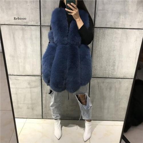 Women Fluffy Fox Fur Vest Belt Thick Fox Fur Gilets Warm Winter Ladies Luxury Fur Waistcoat