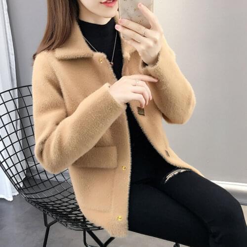 Women 2021 New Autumn Winter Korean Elegant Loose Button Cardigan Women Slim Imitation Mink Velvet Knitted Sweater Jacket N33
