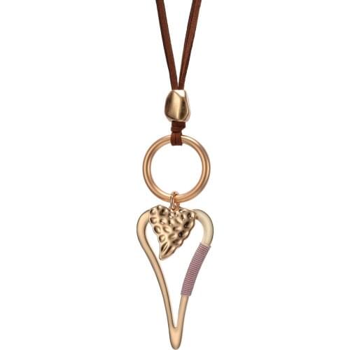Retro Leather Rope Long Necklace For Women Circle Heart Pendants Necklace Unique Design Gold Sliver Color Statement Jewelry 2019
