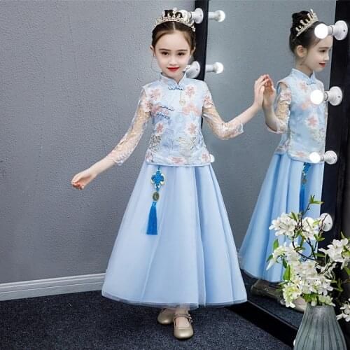 Winter Children Traditional Girls Dress Child Tang Suit Embroidery Cheongsam Dresses Robe Baby Qipao Chinese New Year Clothing